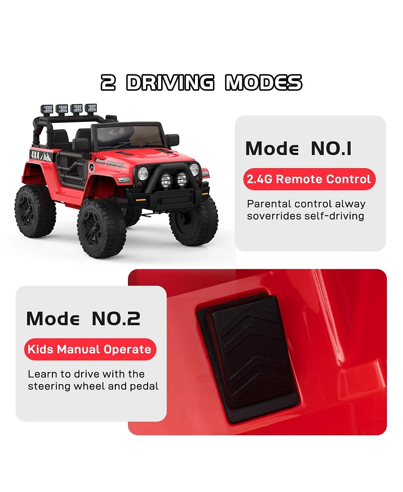 homfan 2 Seater Electric Ride On Off Road Vehicle - Parental Remote, Dual Doors, Led Lights, MP3 Music, Spring Suspension, Safety Belt