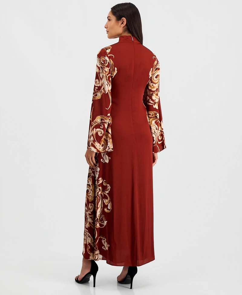 Elie Tahari Women's Analeia Mock-Neck A-Line Long-Sleeve Silk-Blend Maxi Dress