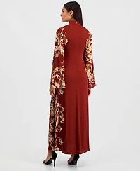 Elie Tahari Women's Analeia Mock-Neck A-Line Long-Sleeve Silk-Blend Maxi Dress