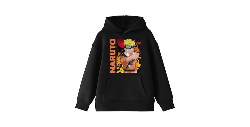 Naruto Boys Main Character On Elemental Background Long Sleeve Youth Black Hooded Sweatshirt-xxl