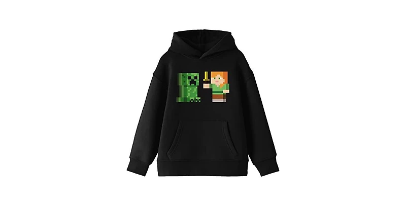 Minecraft Boys Alex Versus Creeper Youth Black Graphic Hoodie-Medium