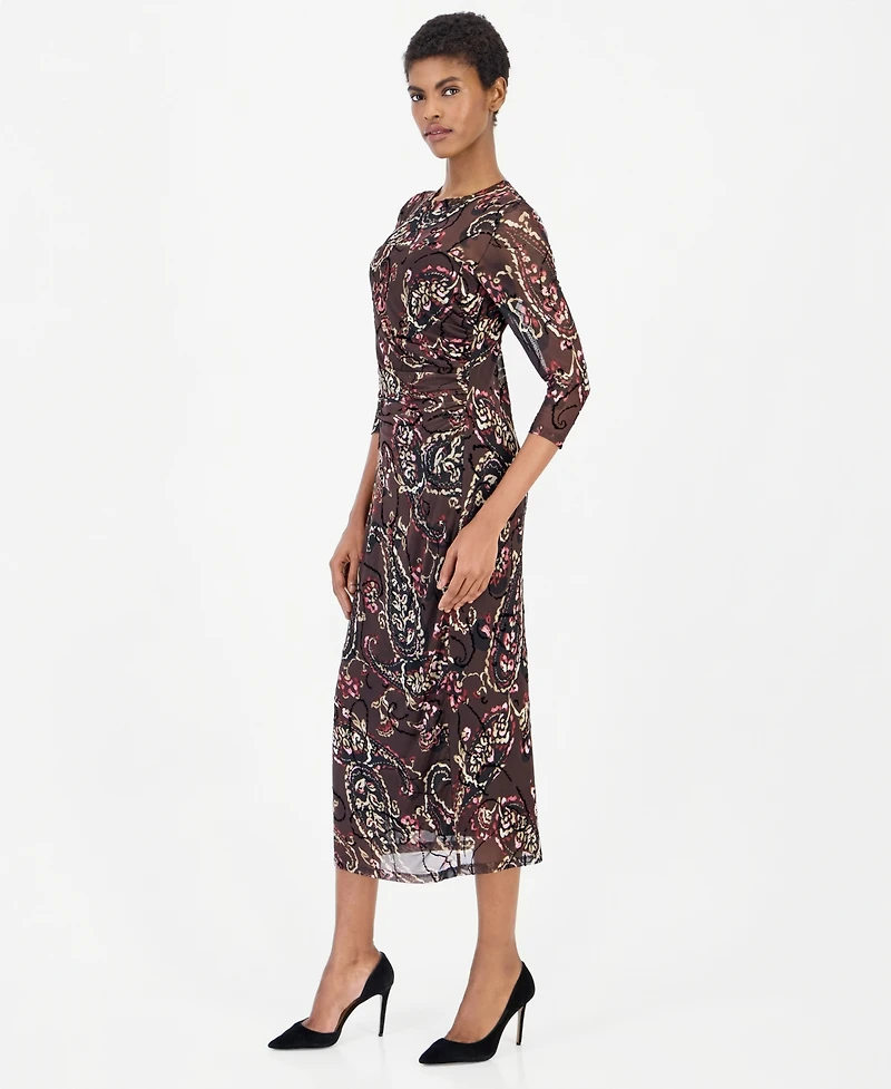 Anne Klein Women's Paisley-Print Side-Ruched Midi Dress
