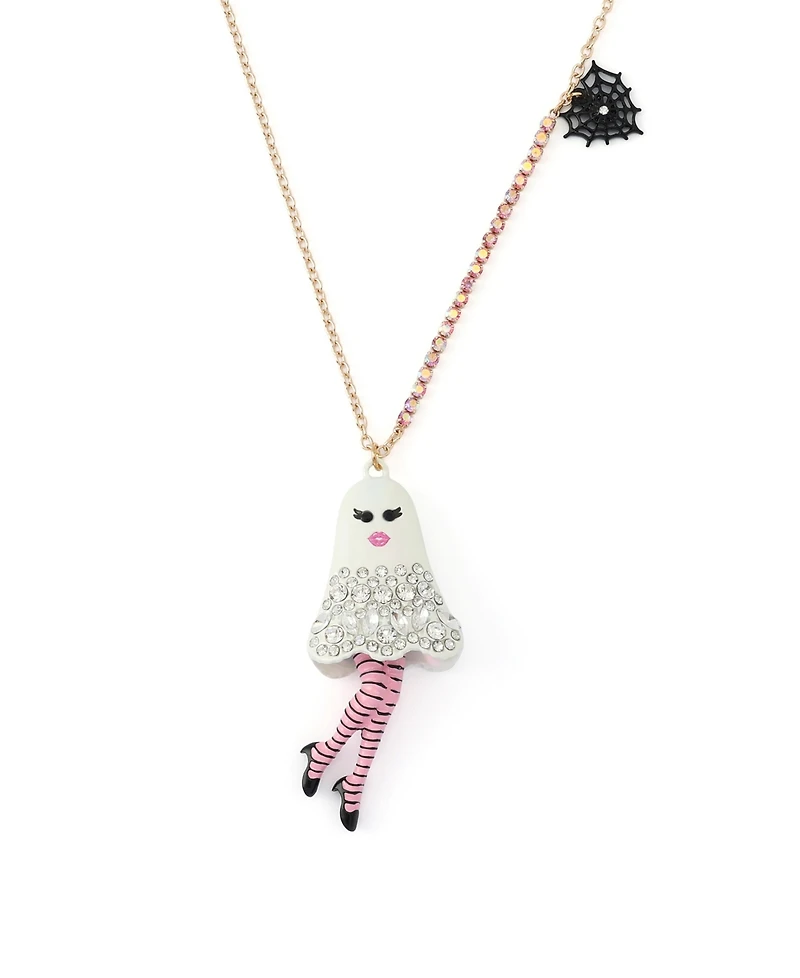 Betsey Johnson Faux-Stone Halloween Girly Ghost Pendant Necklace