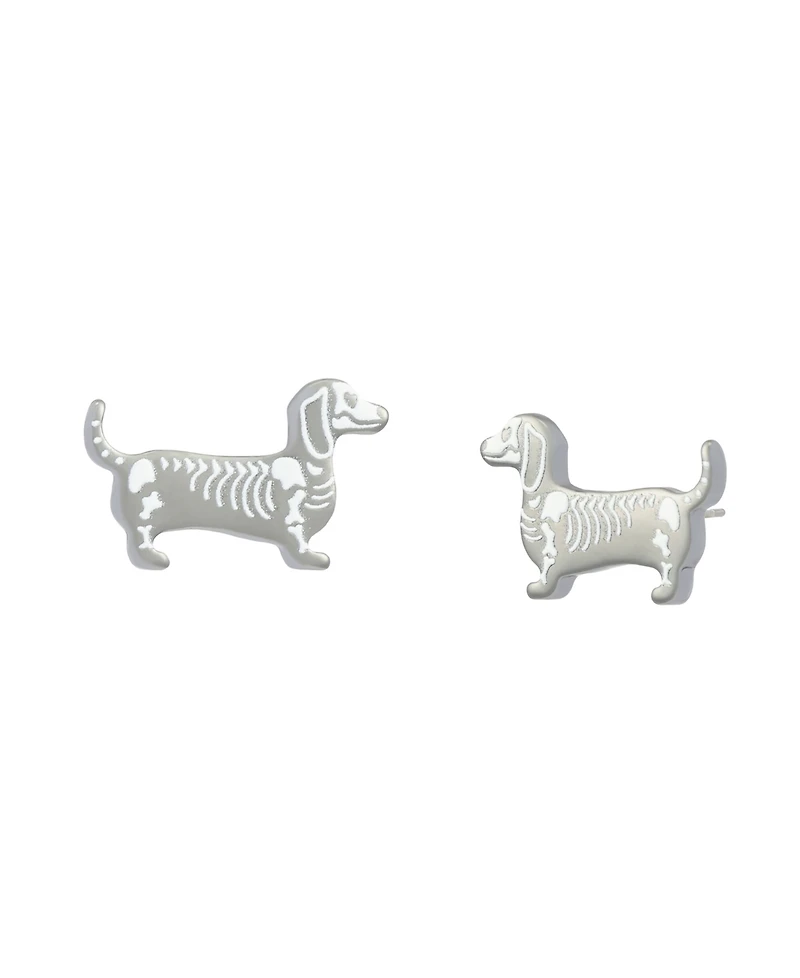 Betsey Johnson White Halloween Skeleton Dachshund Stud Earrings