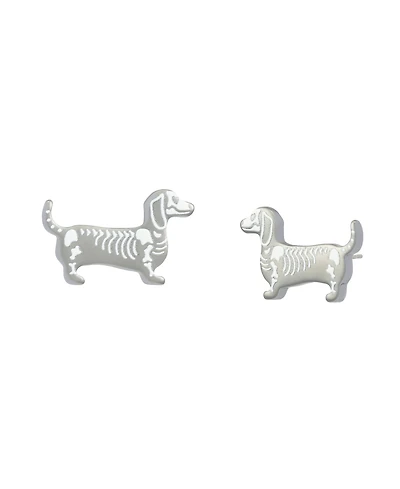 Betsey Johnson White Halloween Skeleton Dachshund Stud Earrings