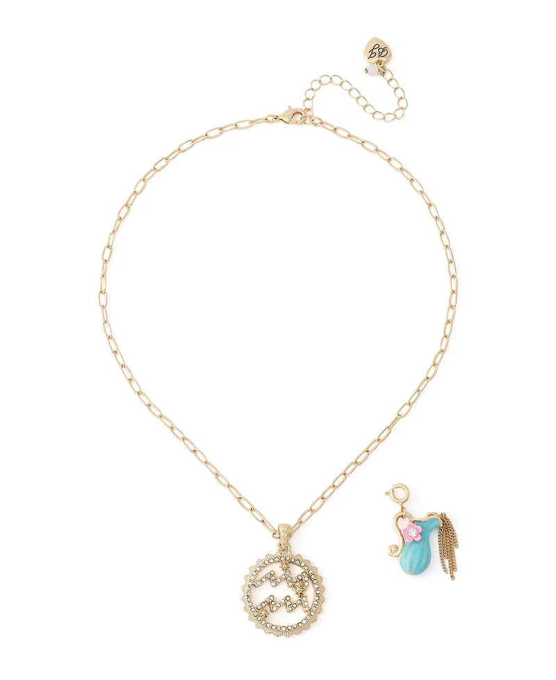 Betsey Johnson Faux-Stone Aquarius Celestial Pendant Necklace Charm Zodiac Set