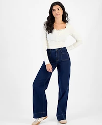 Celebrity Pink Juniors' High-Rise Wide-Leg Patch-Pocket Jeans