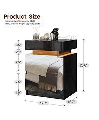 Vlsrka Mirrored Nightstand with 2 Drawers and Motion Sensor Light, Modern Bedside Table