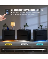Vlsrka Modern Wooden Nightstand with Motion Sensor Light and 2 Drawers