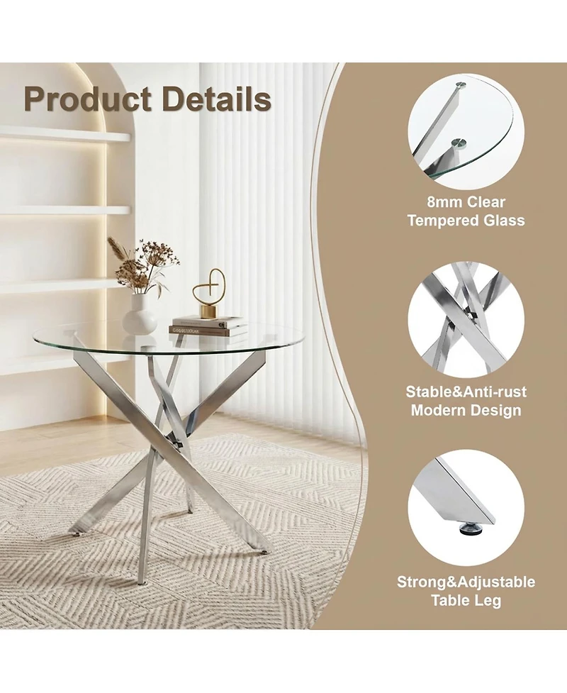 Streamdale Furniture 35.5" Glass Leg Round Dining Table