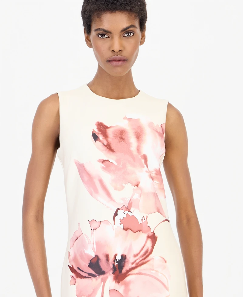 Anne Klein Women's Printed Scuba Sleeveless Floral Crewneck Dress
