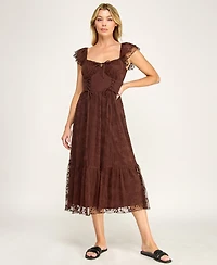 Row A Juniors' Sweetheart-Neck Flutter-Sleeve Lace Dress