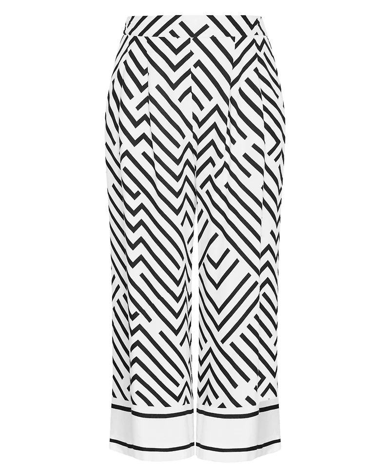 City Chic Women's Plus Linear Border Print Wide Leg Pant