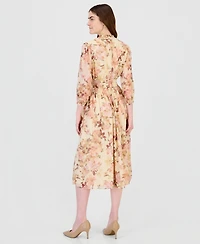 Anne Klein Women's Floral Smocked Waist Ruffle-Trim Midi Dress