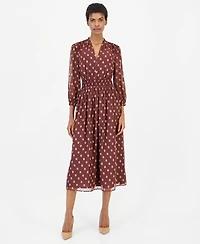 Anne Klein Women's Polka-Dot Ruffle Smocked-Waist Midi Dress