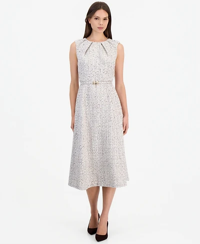Anne Klein Women's Tweed Pleated A-Line Midi Dress