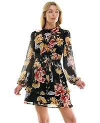 Trixxi Juniors' Long-Sleeve Boat neck Tiered Skirt Dress