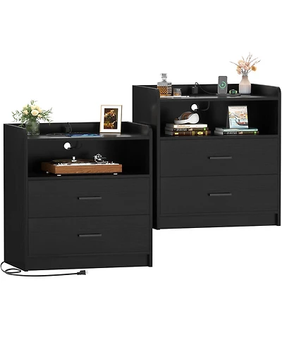 Aheaplus Nightstand with Charging Station, Sofa Side Table Drawers