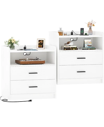Aheaplus Nightstand with Charging Station, Sofa Side Table with Drawers