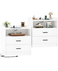 Aheaplus Nightstand with Charging Station, Sofa Side Table with Drawers