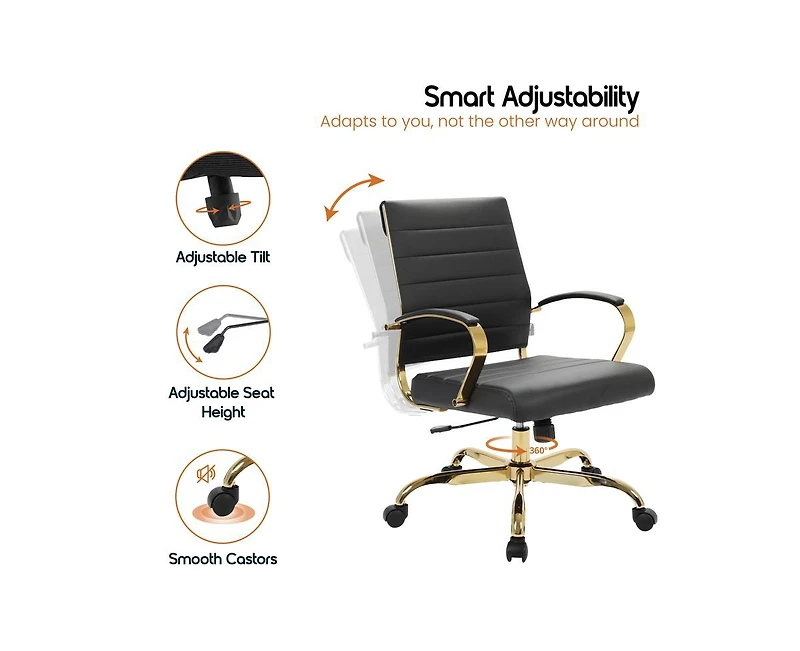 LeisureMod (Set of ) Benmar Modern Leather Office Desk Chair with Gold Frame Finish and Swivel Home