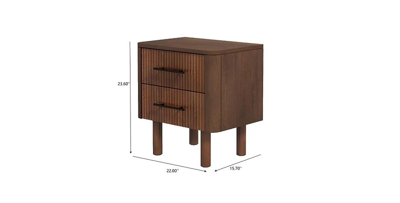 Lucky One Mid Century Solid Wood Walnut Nightstand with 2-Drawer
