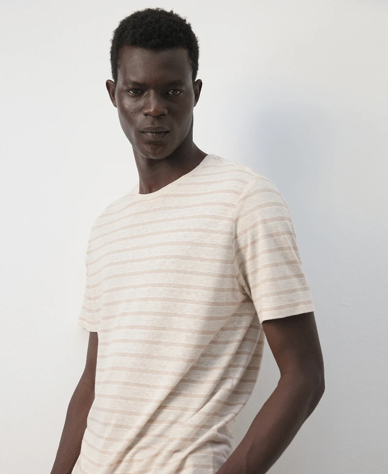 Mango Men's Striped Linen T-Shirt