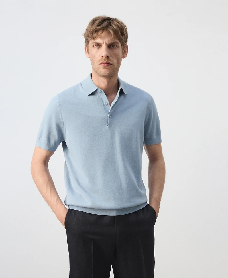 Mango Men's Cotton Fine-Knit Polo Shirt