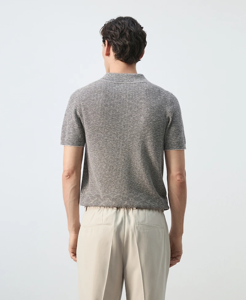 Mango Men's Ribbed Linen-Cotton-Blend Polo Shirt
