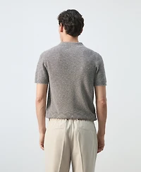 Mango Men's Ribbed Linen-Cotton-Blend Polo Shirt