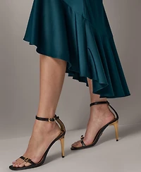 Donna Karan New York Women's Long-Sleeve Satin High-Low Flounce Hem Dress