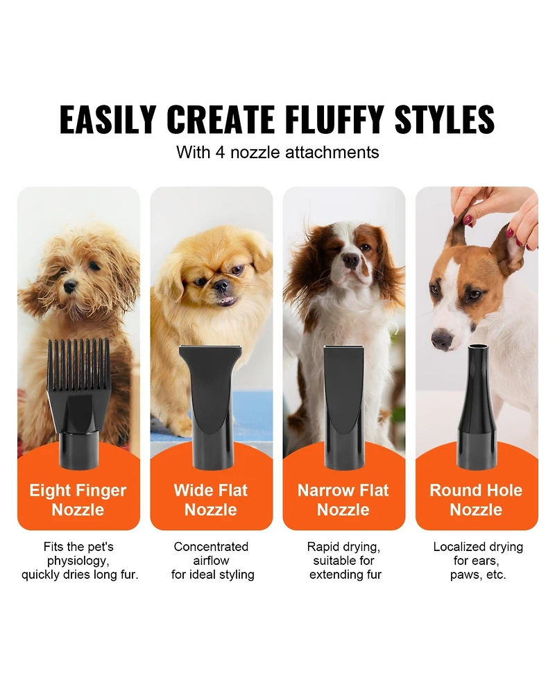 Vevor Dog Dryer 2800W Pet Grooming Dryer Adjustable Speed with 4 Nozzles
