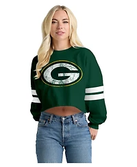 Spirit Jersey Women's Green Bay Packers Oversized Cropped Stripe Long Sleeve T-Shirt