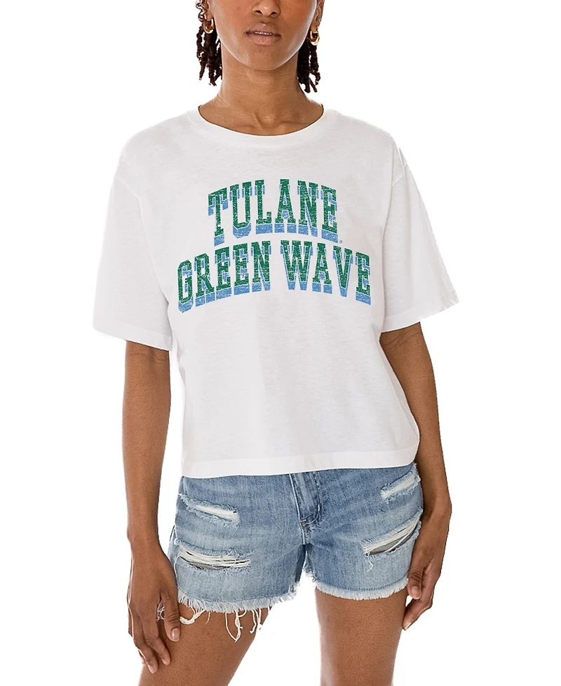 Gameday Couture Women's White Tulane Green Wave Claim To Fame Boxy Cropped T-Shirt