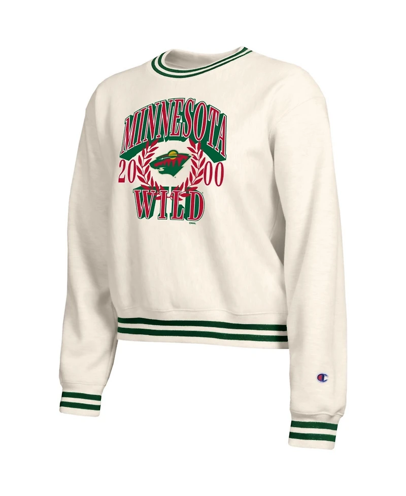 Champion Women's Cream Minnesota Wild Bold Laurels Reverse Weave Yarn Crewneck Sweatshirt