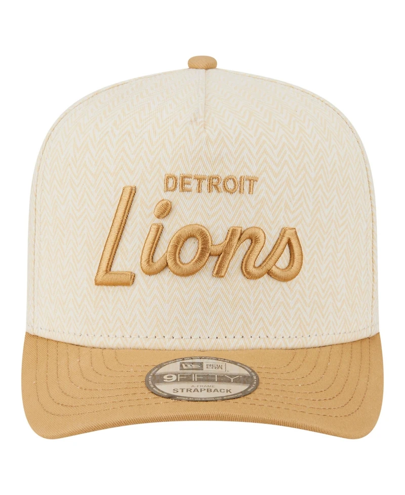 New Era Men's Cream Detroit Lions Herringbone 9FIFTY A-Frame Snapback Hat