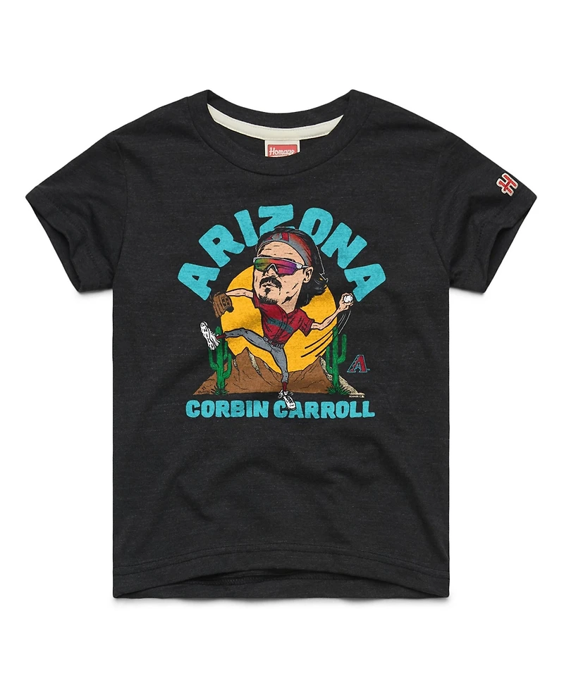 Homage Big Boys and Girls Corbin Carroll Charcoal Arizona Diamondbacks Caricature Tri-Blend T-Shirt