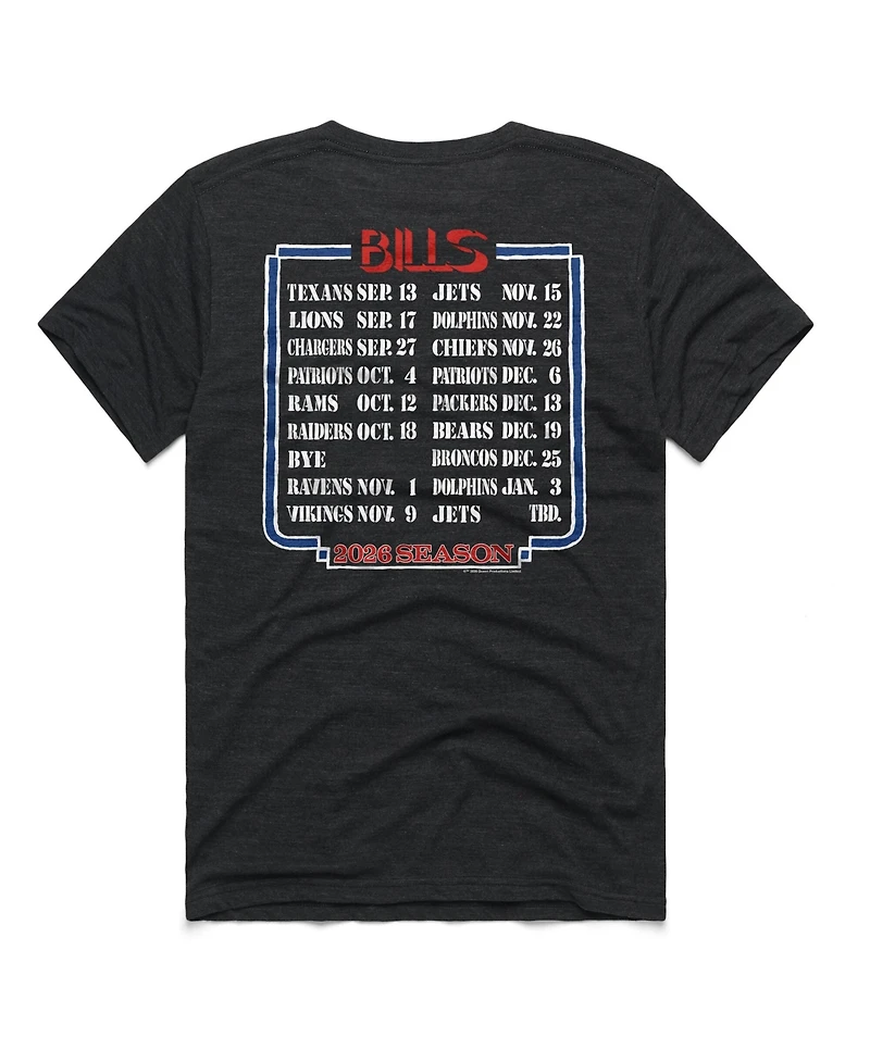 Homage Men's and Women's Charcoal Buffalo Bills 2026 Nfl Schedule Queen Tri-Blend T-Shirt