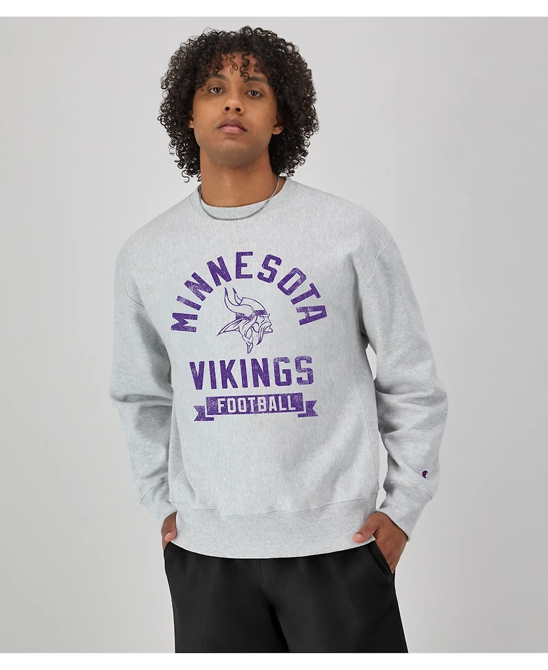 Champion Men's Heather Gray Minnesota Vikings Reverse Weave Fleece Pullover Sweatshirt