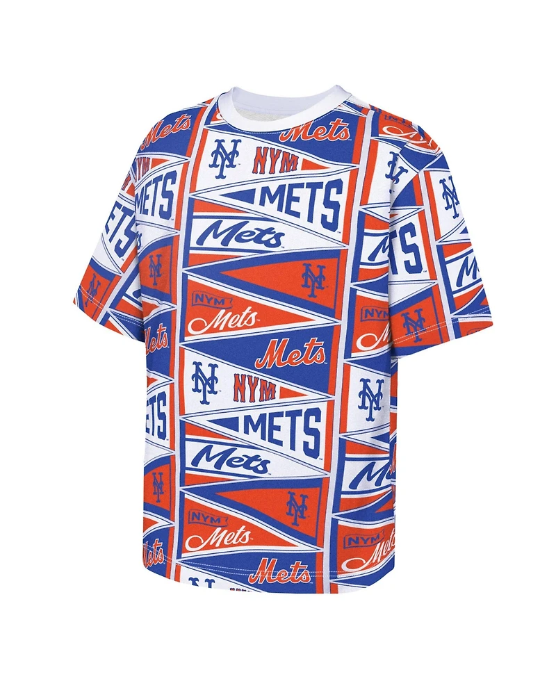 Outerstuff Big Boys and Girls Orange New York Mets All-Over Pennant T-Shirt