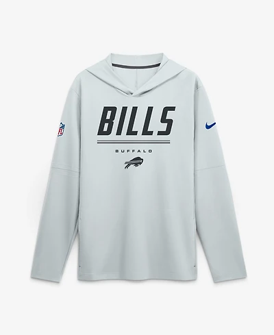 Nike Men's Platinum Buffalo Bills Sideline Lightweight Long Sleeve Hooded Dri-fit T-Shirt