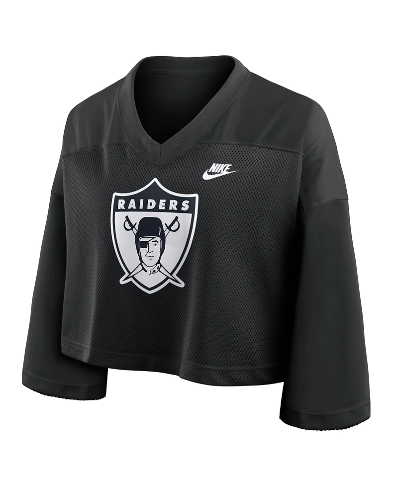 Nike Women's Black Las Vegas Raiders Rewind Cropped Mesh Dri-fit Fashion Jersey
