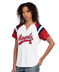 Starter Women's White Los Angeles Angels Game On Notch Neck Raglan T-Shirt