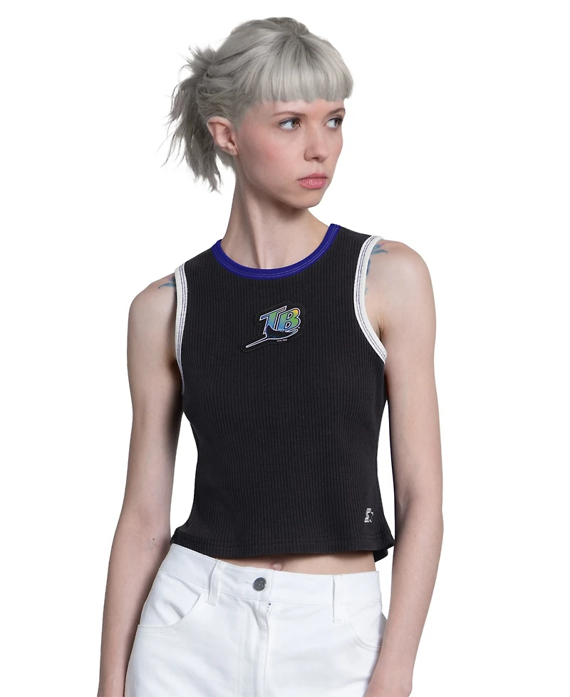 Starter Women's Black Tampa Bay Rays Cooperstown Play the Ball Crop Tank Top
