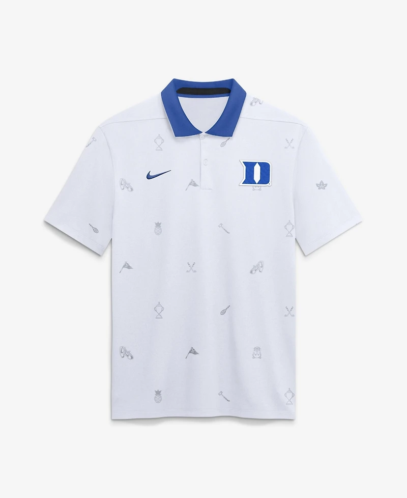 Nike Men's White Duke Blue Devils Vapor Pattern Dri-fit Polo Shirt