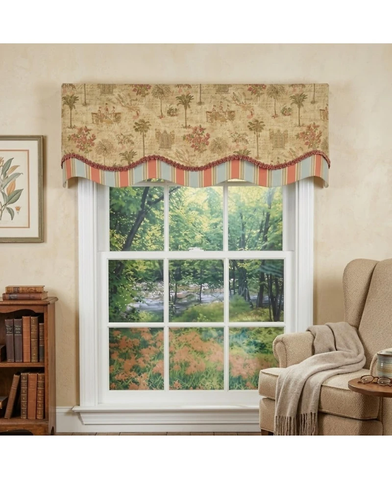 Rlf Home Palm Springs Trimmed Glory Window Valance 100% Cotton Lined Rod Pocket