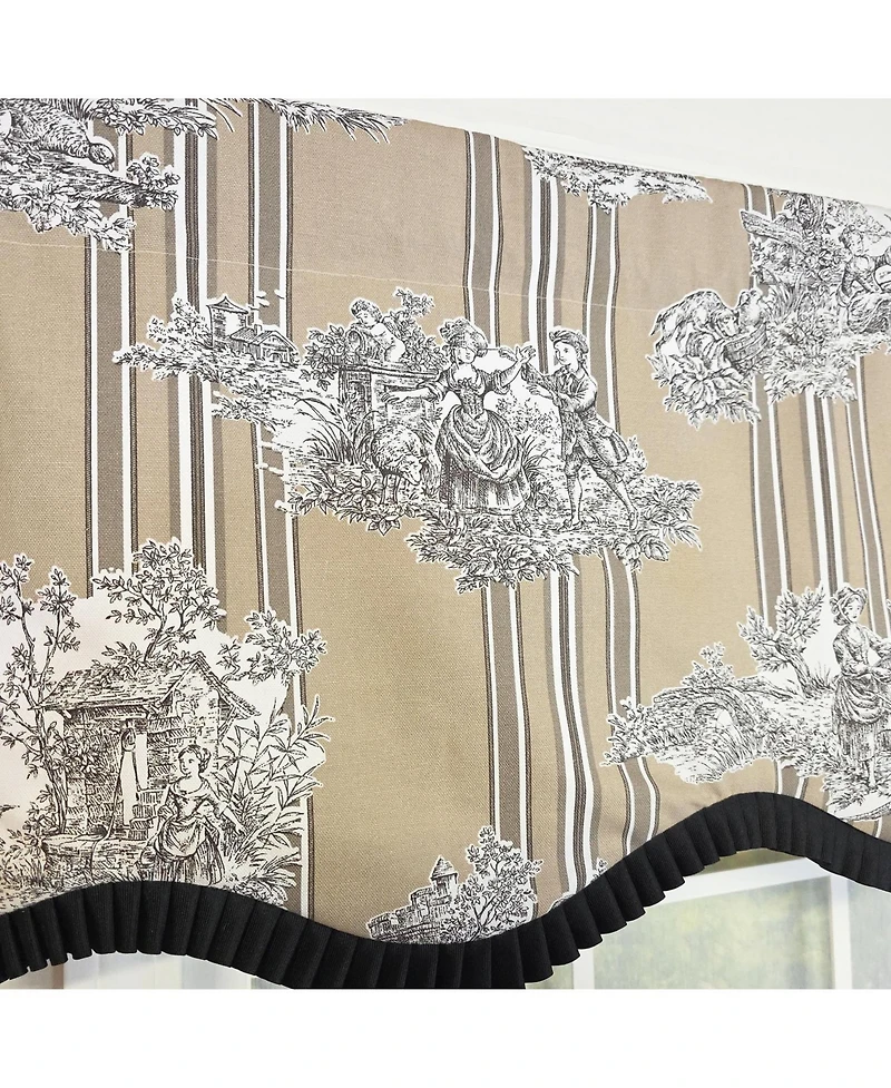 Rlf Home Caceres Stripe Trimmed Cornice Window Valance 100% Cotton Lined Rod Pocket