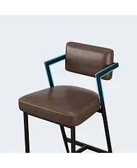 homfan Set of 8 27" Counter Height Bar Stools with Armrests, Faux Leather Upholstery and Footrest, for Kitchen Island