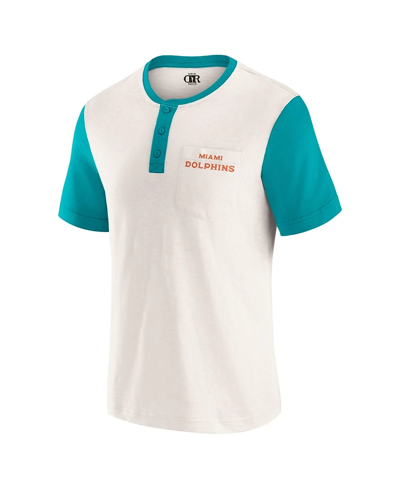 Darius Rucker Collection by Fanatics Men's Cream Miami Dolphins Henley Color Block Slub Pocket T-Shirt