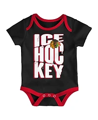 Outerstuff Baby Boys and Girls 3-Piece Chicago Blackhawks Triple Header Bodysuit Set